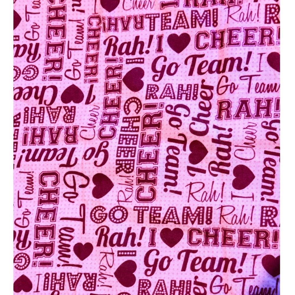 JoAnn Pink Red Cheerleader Cotton Flannel Fabric Go Team 2 Pieces Nearly 4 Yards